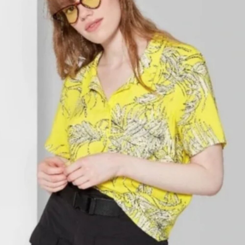 Wild Fable Neon Yellow Button Down Hawaiian Shirt